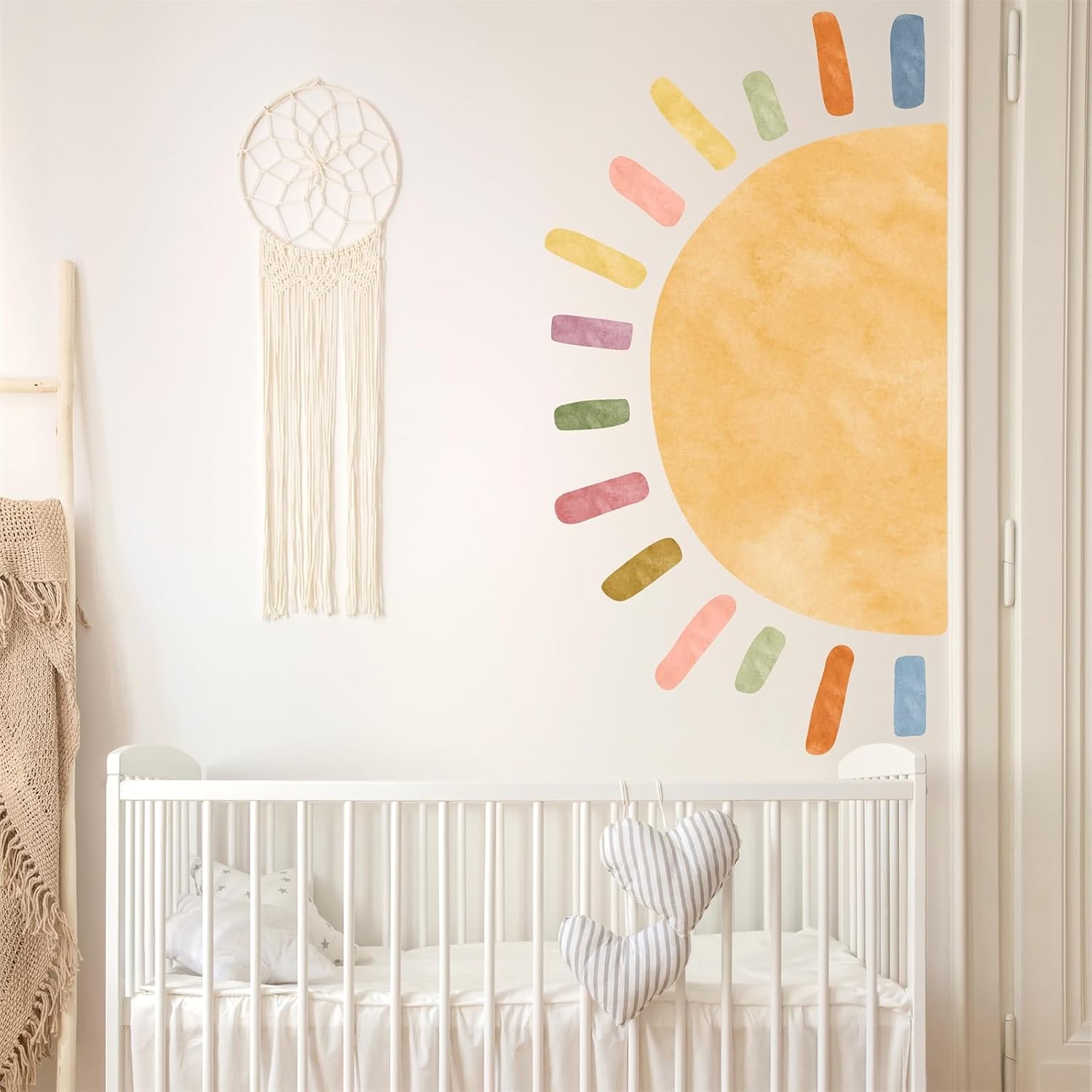 Watercolor Large Sun Wall Decal Boho Sun Sunshine Wall Sticker Peel and Stick Colorful / Big Sun