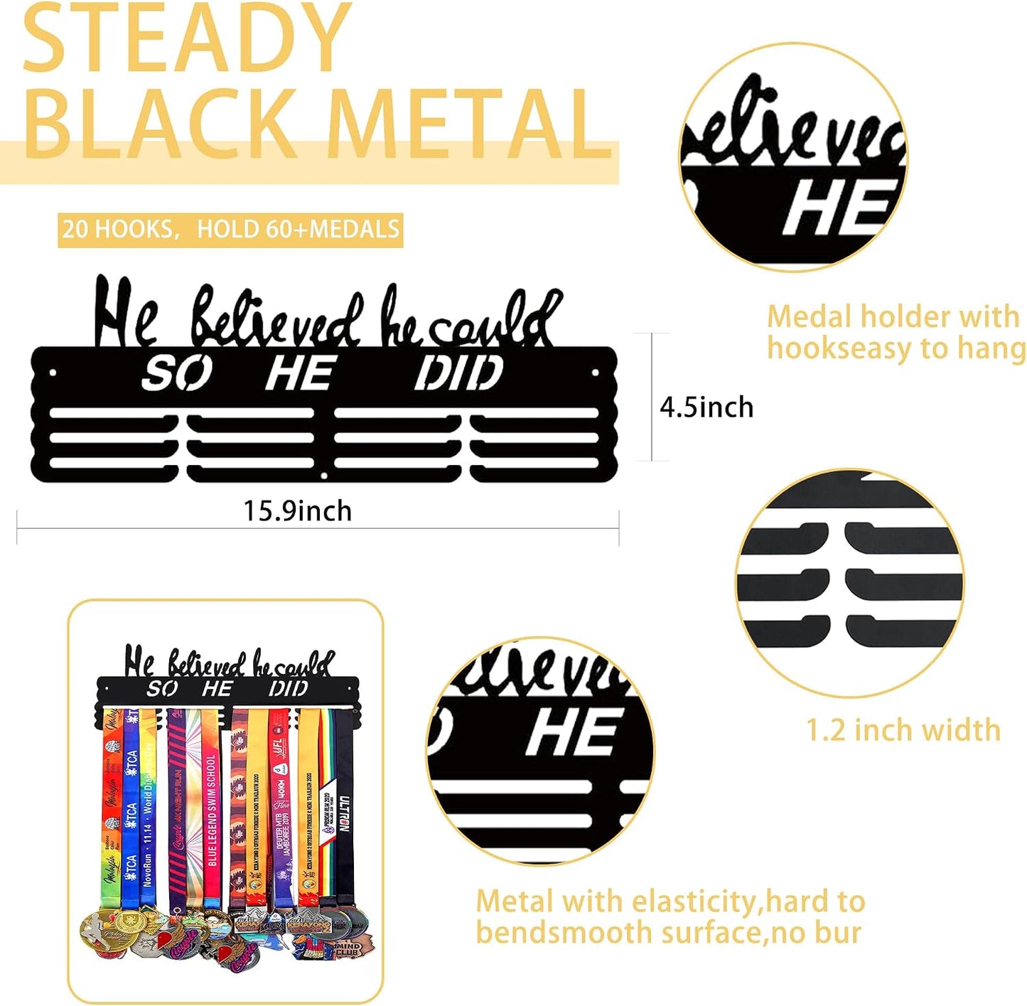 Goutoports Medal Hanger Display Rack - Personalized Award Ribbon Organizer for Sports Race Runner Gymnastics Plaques