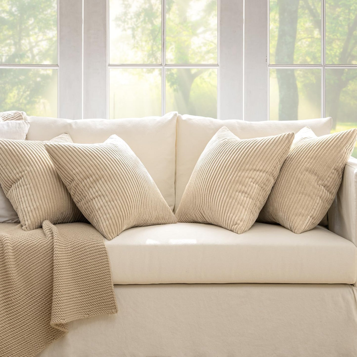 Boho Farmhouse Throw Pillow Covers Mordern Nordic Cushion Covers Soft / 18 x 18 / Beige / Set of 4