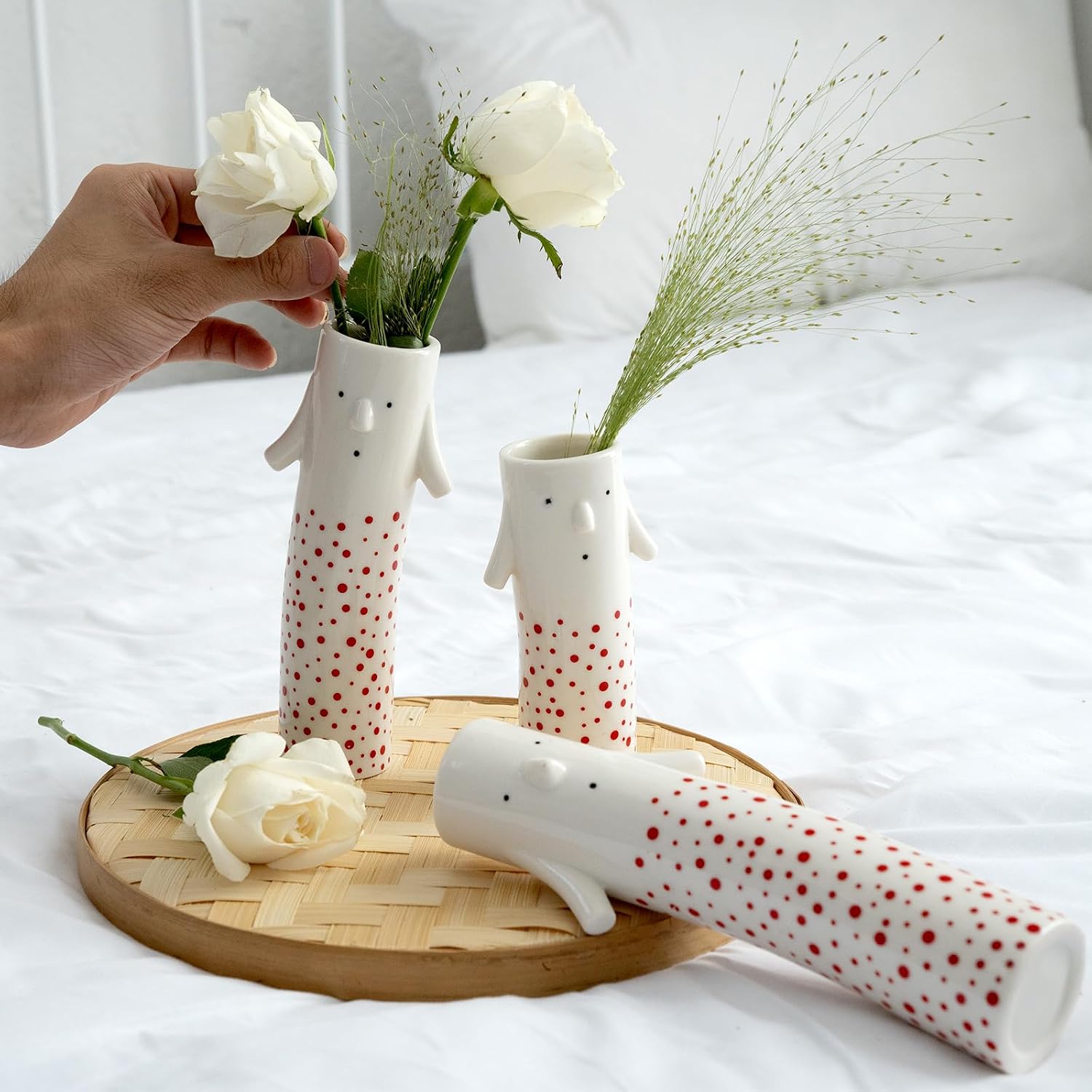 Handmade Ceramic Bud Vases for Pretty Flowers / Family Vase Red / Set of 3