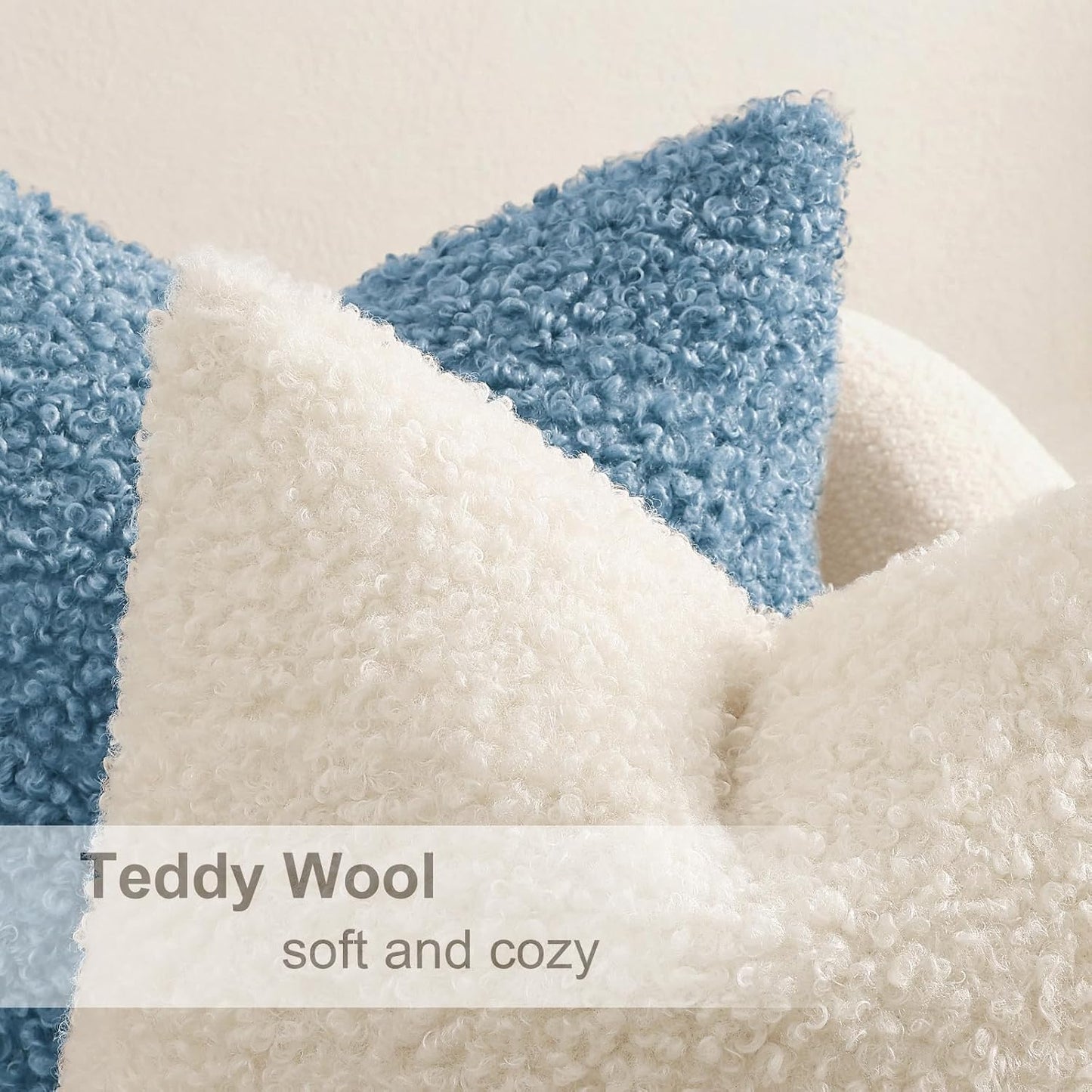 Faux Fur Decorative Sherpa Pillow Covers Fuzzy Accent Soft / Light Blue / 18 x 18 / Set of 2