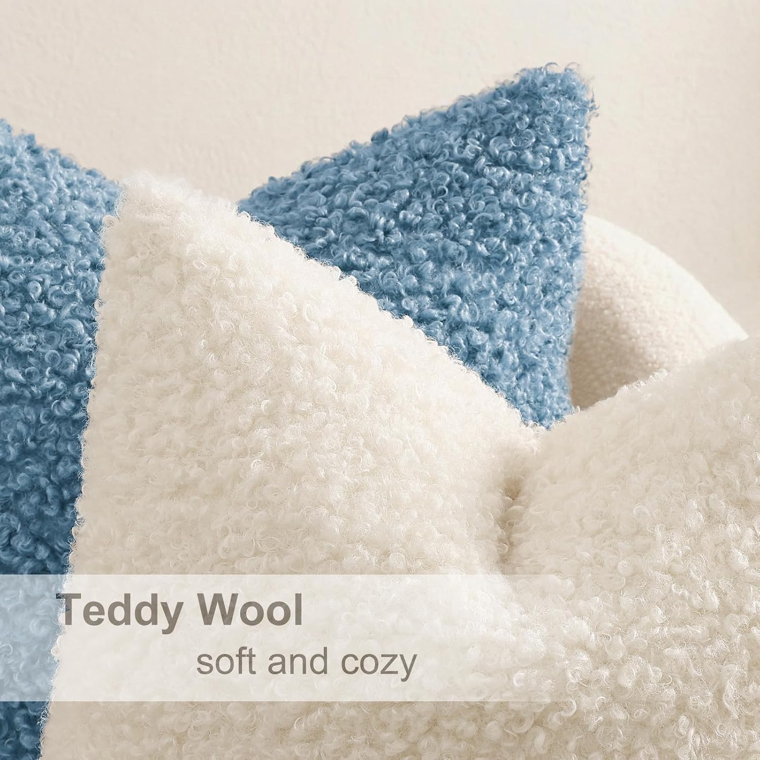 Faux Fur Decorative Sherpa Pillow Covers Fuzzy Accent Soft / Light Blue / 18 x 18 / Set of 2