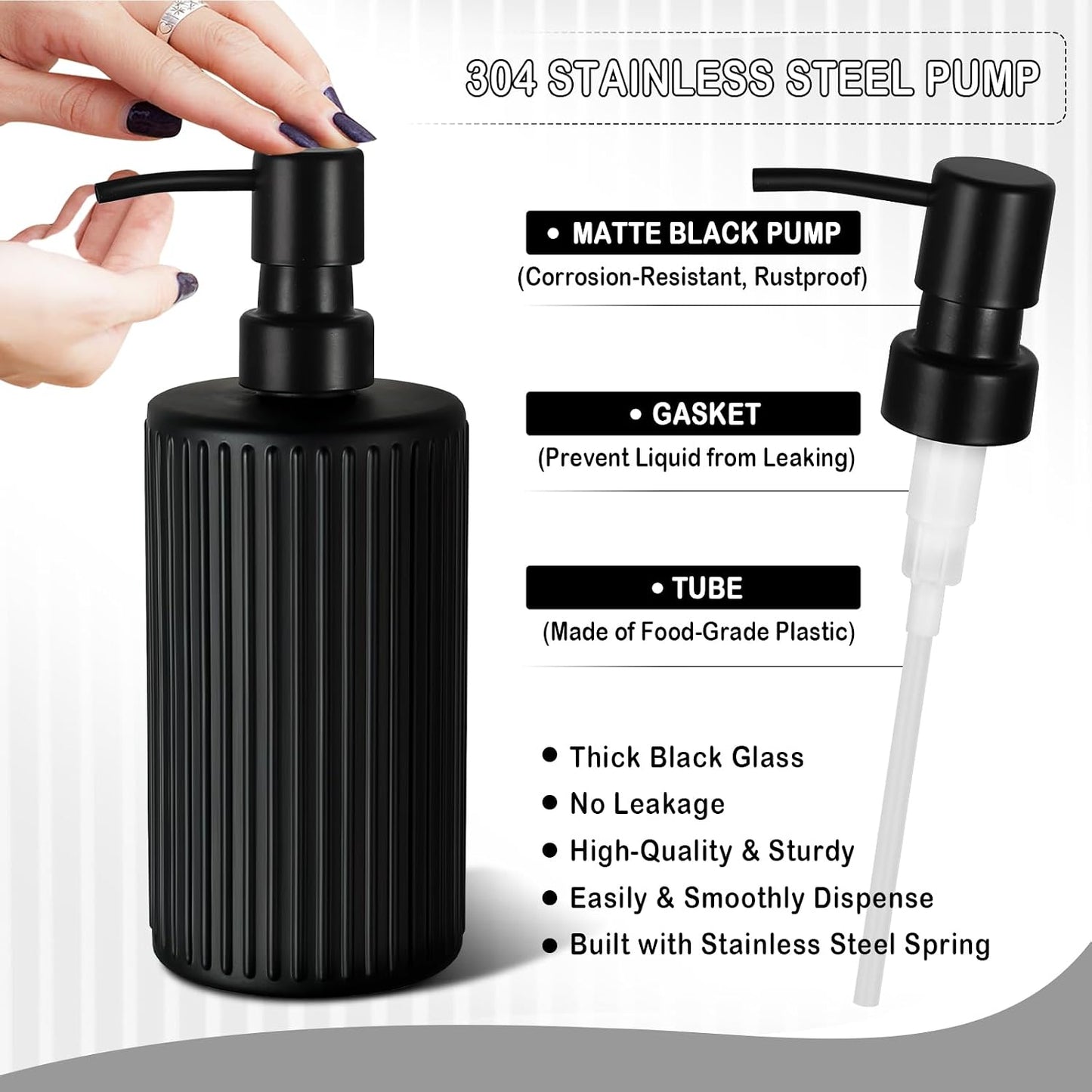 KASUNTING Matte Black Bathroom Accessories Set, 4 Pcs Glass Bathroom Accessory Set, Soap Dispenser, Toothbrush Holder