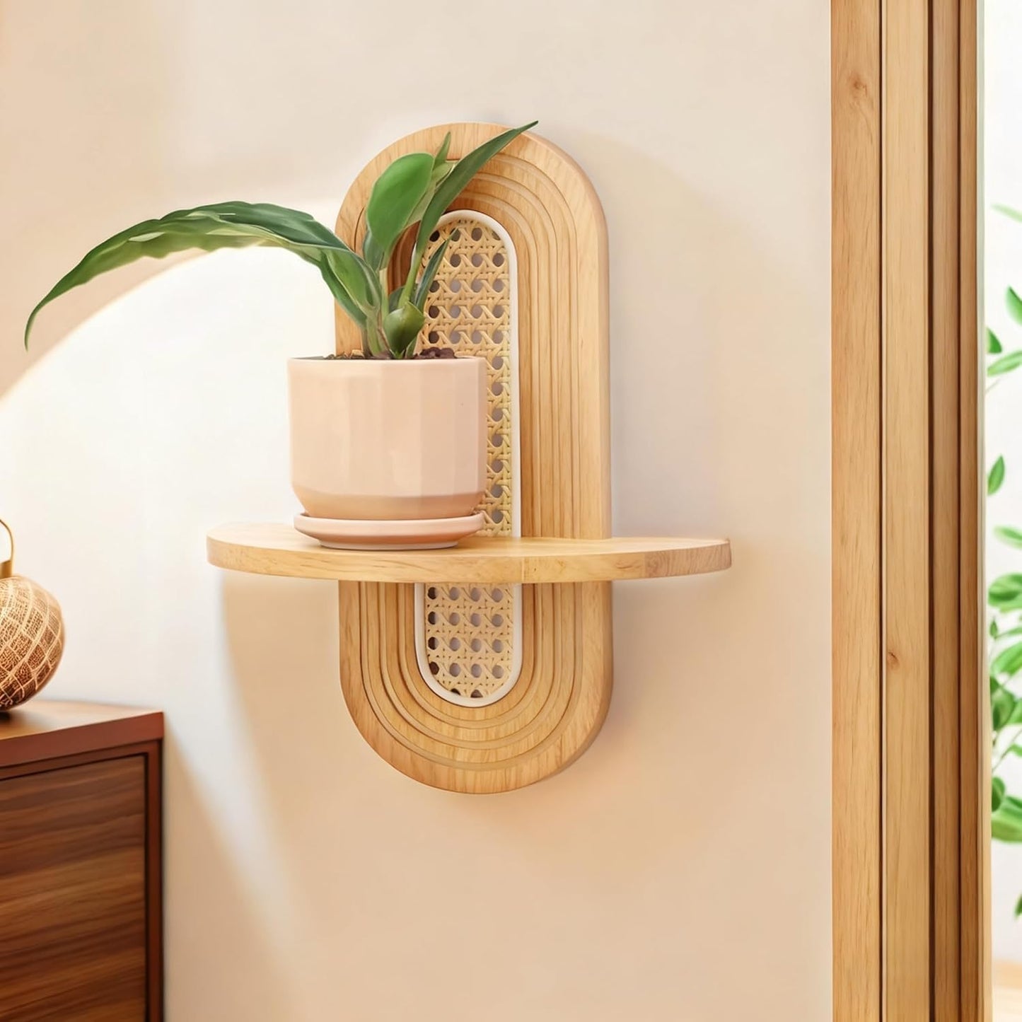 Floating Shelves / Rattan Plant Shelf / Natural / Set of 2