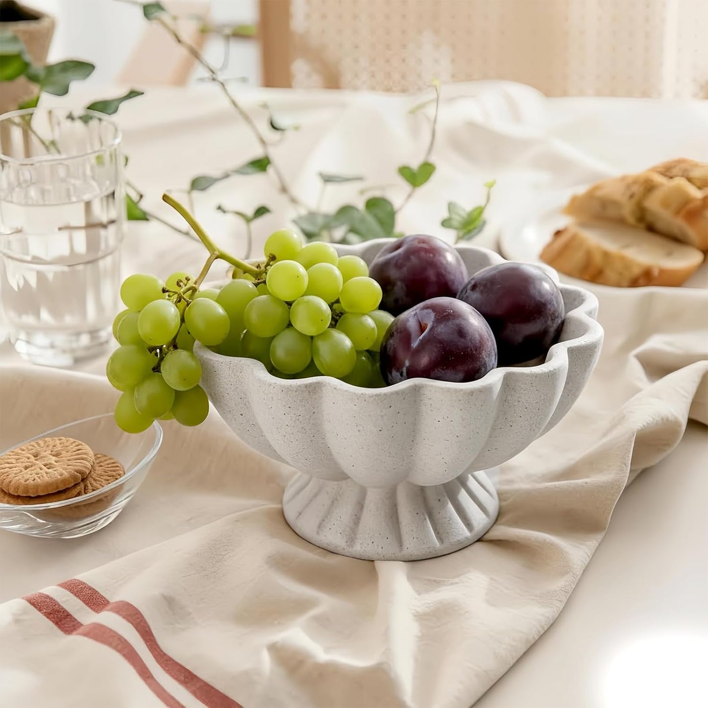 Pedestal Decorative Bowl Home Decor / Spotted White
