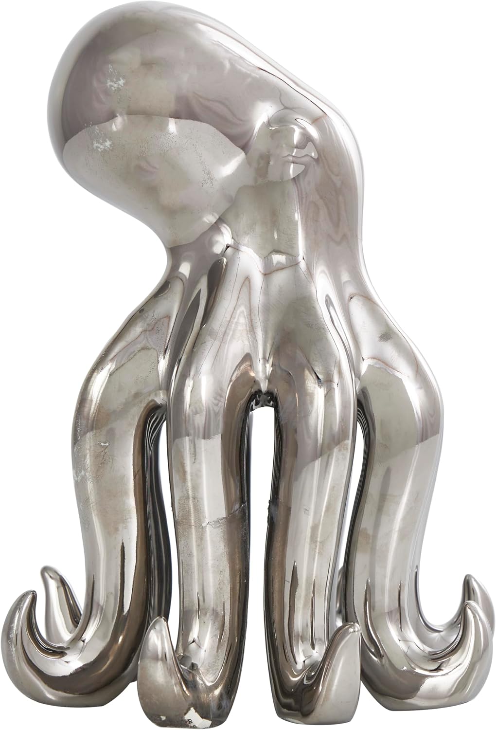 Ceramic Octopus Decorative Sculpture Standing Home Decor Statue / Silver / 6 x 6 x 8