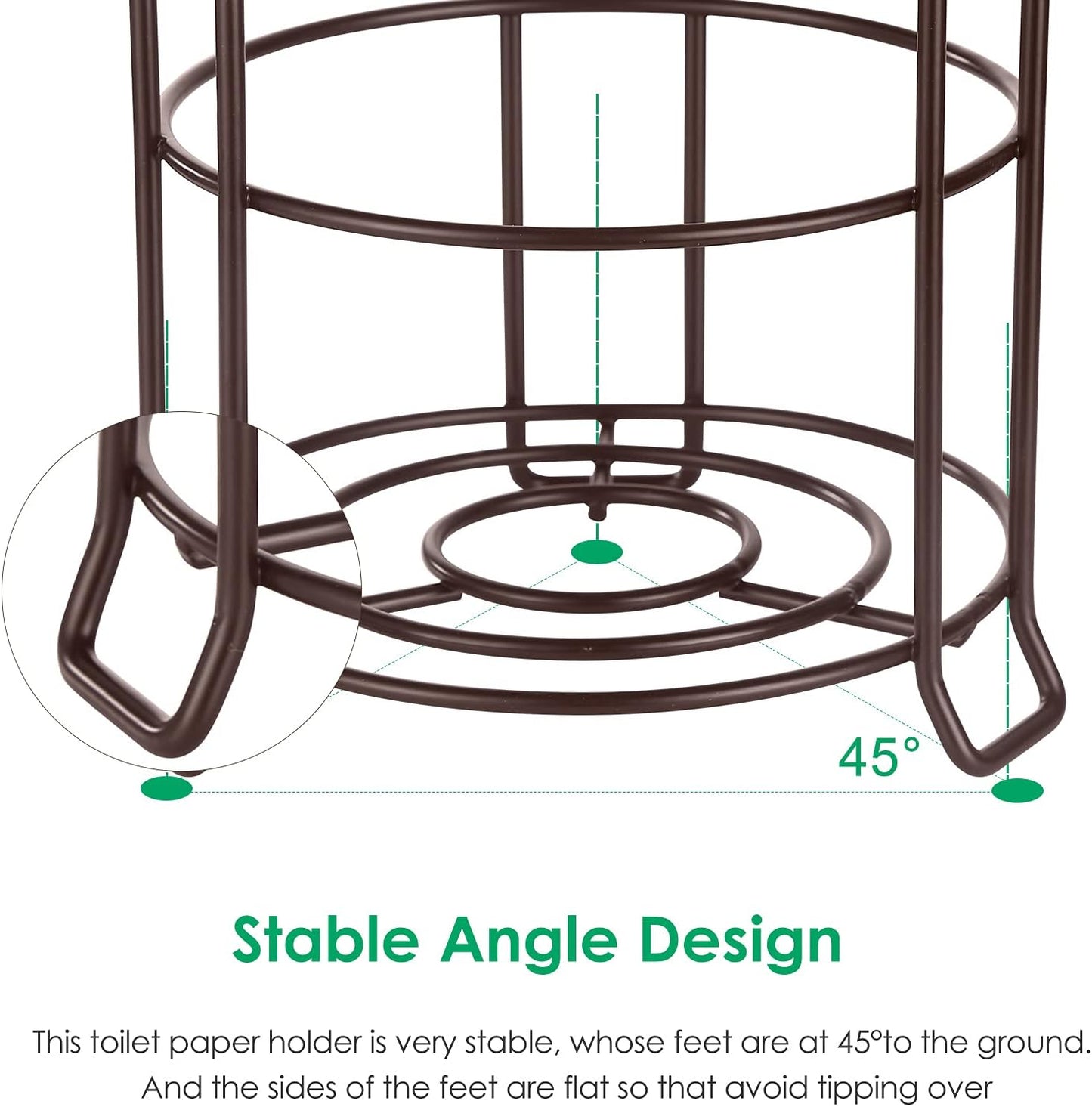 TomCare Toilet Paper Holder Stand Free Standing, Holds 4 Mega Rolls, Bronze | Tool-Free Assembly, Detachable Metal Wire