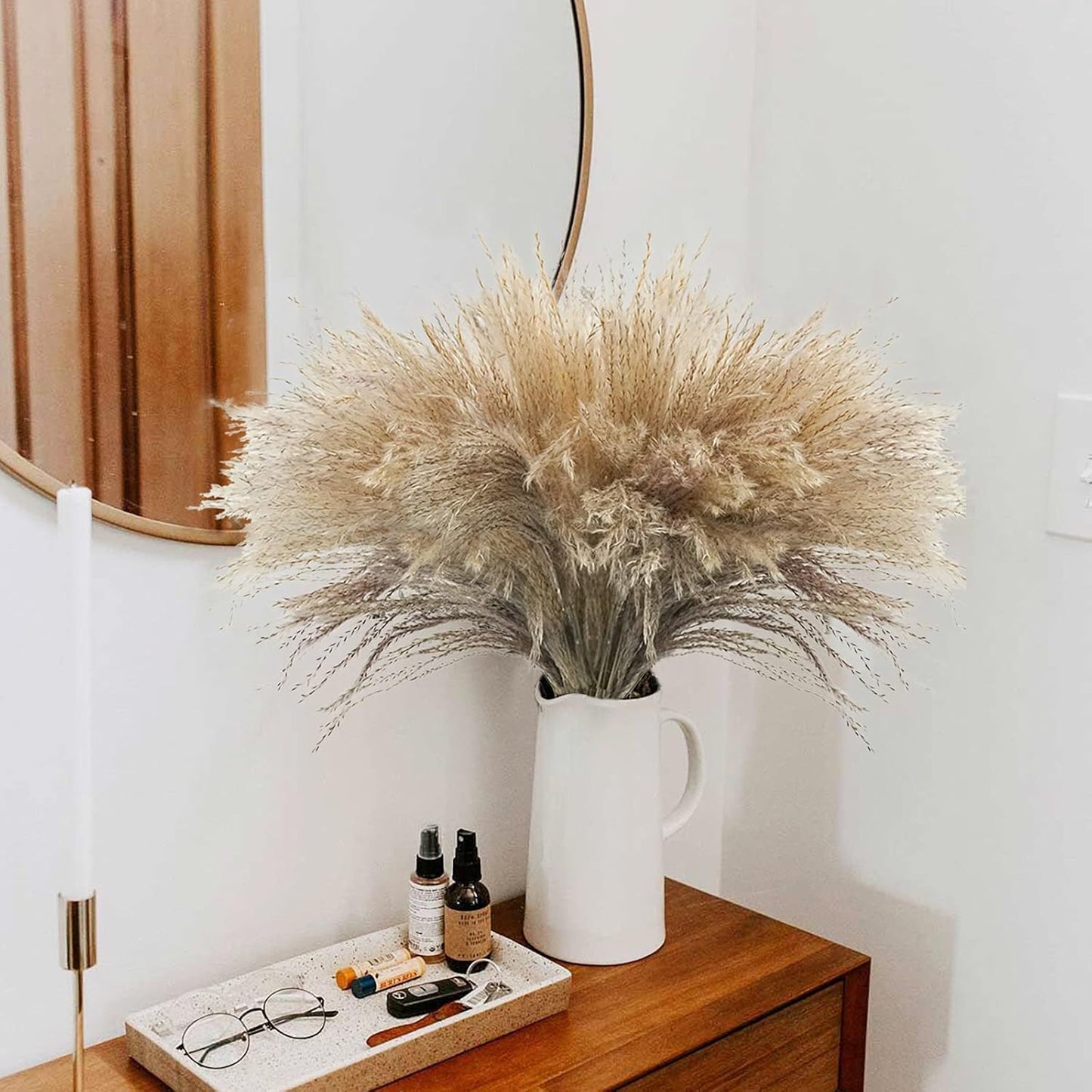 Plume Tall Dried Flowers Large Faux Reed / Dried Pampas Grass / Natural / 17 Inch / Set of 100