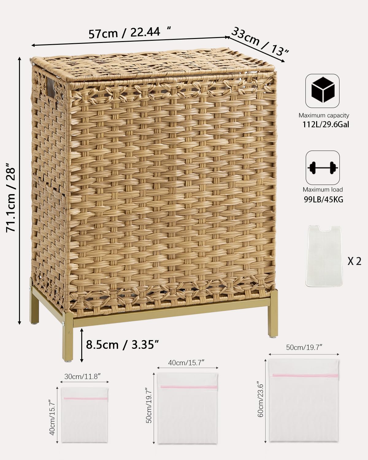 112 L Handwoven Rattan Wicker Laundry Basket / Natural / 112 L - 29.6 Gal