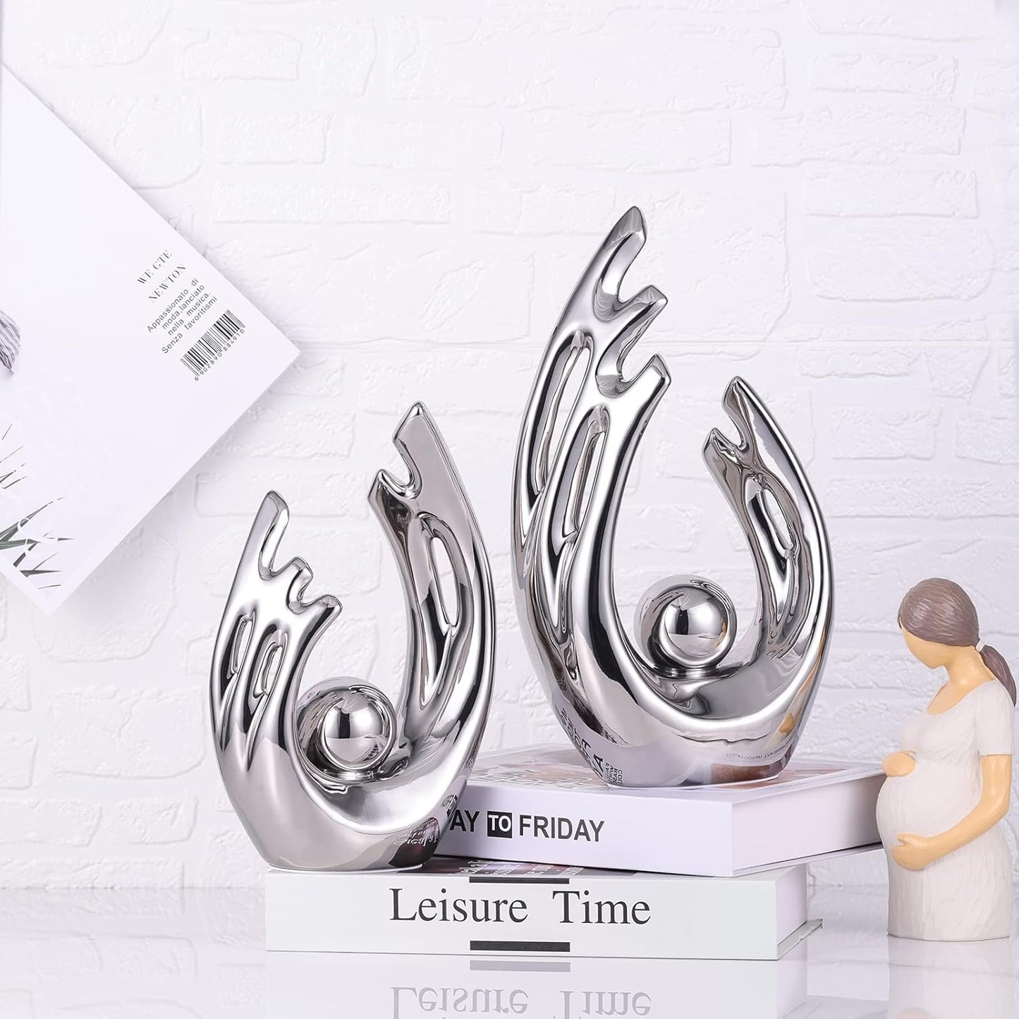 Abstract Art Ceramic Statue / Silver / Small