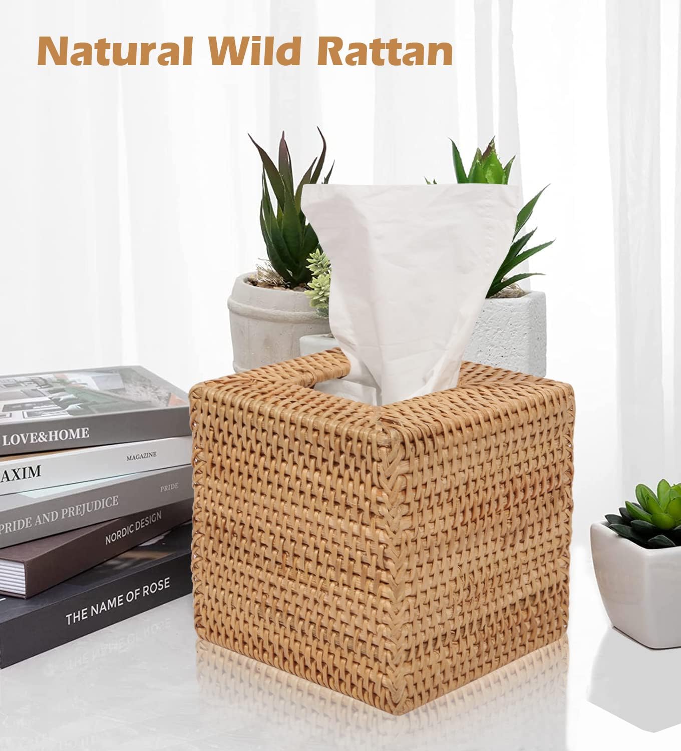 Rattan Tissue Box Cover / Natural