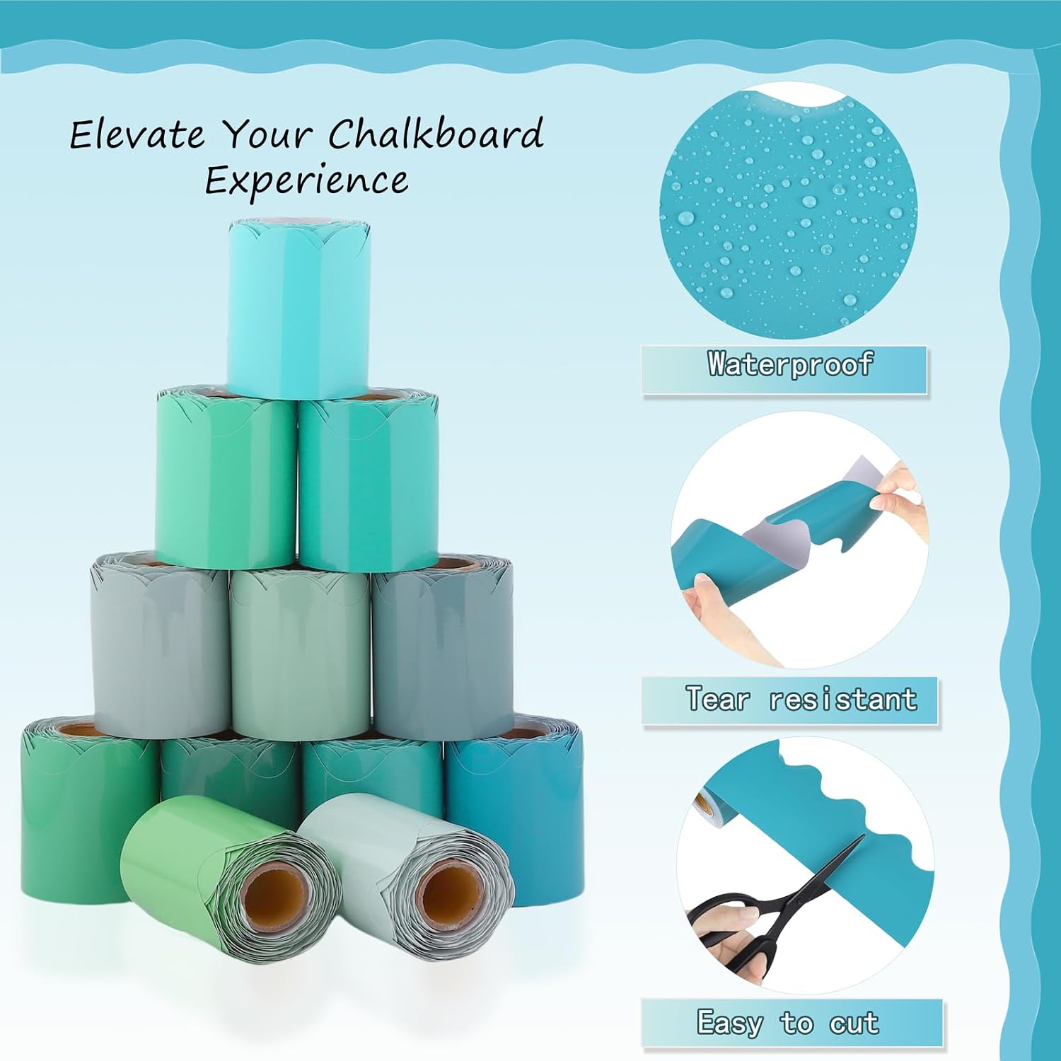 12 Rolls Scalloped Bulletin Board Borders Classroom Borders for Bulletin Board Trim / Mixed Colors