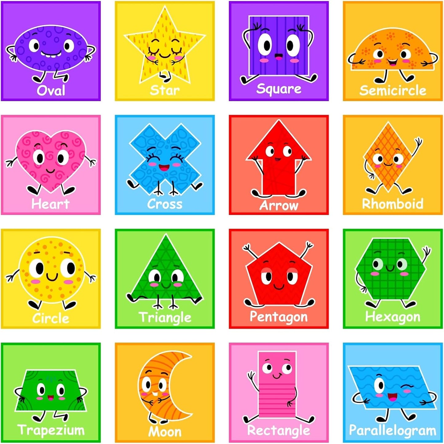 Kids Nursery Wall Decals Colorful Shape Stickers / Purple & Red / Set of 16