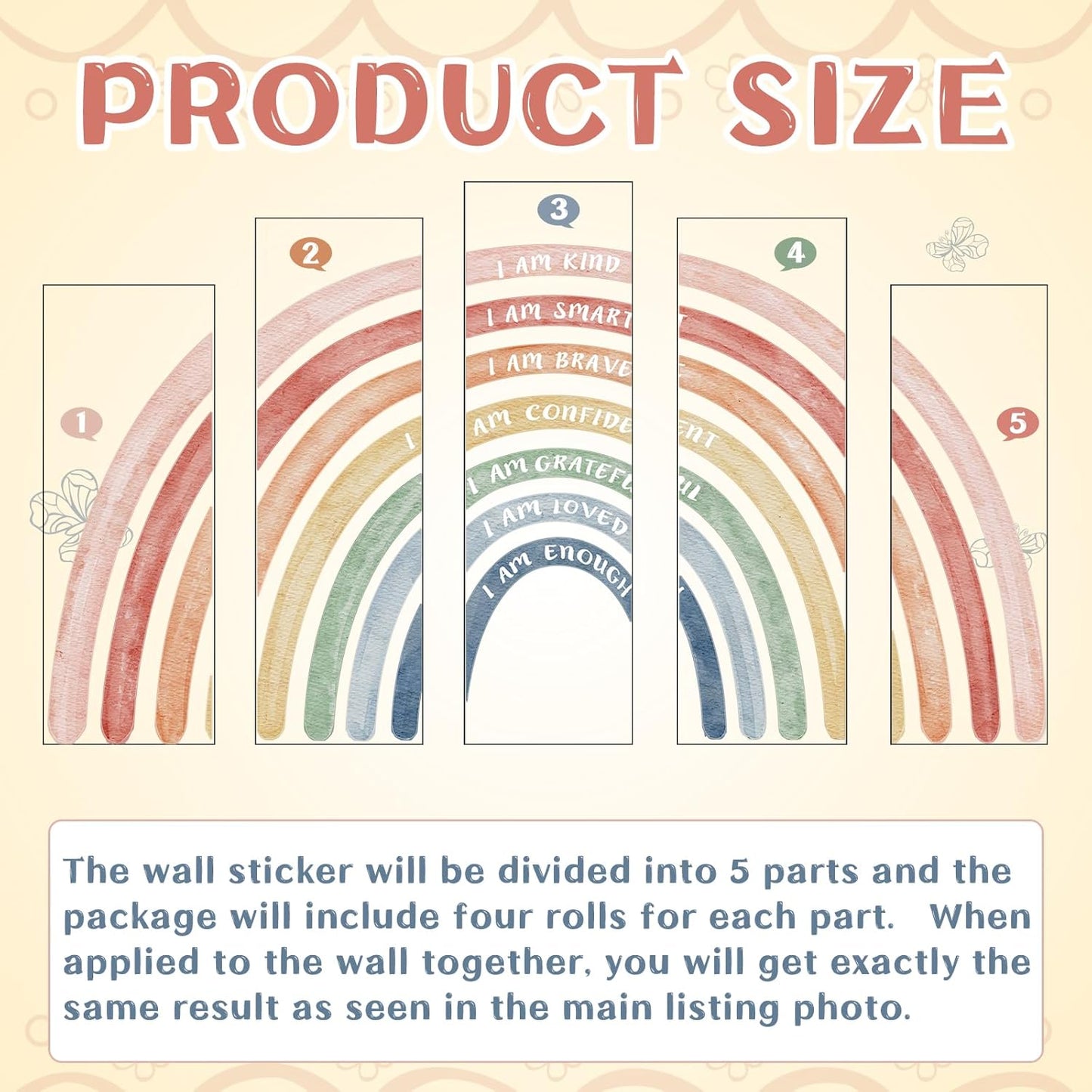 Watercolor Large Rainbow Wall Decal Classroom Wall Decor / Cute / 76.77 x 47.24