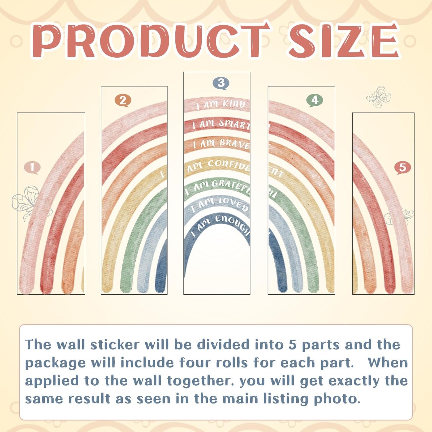 Watercolor Large Rainbow Wall Decal Classroom Wall Decor / Cute / 76.77 x 47.24