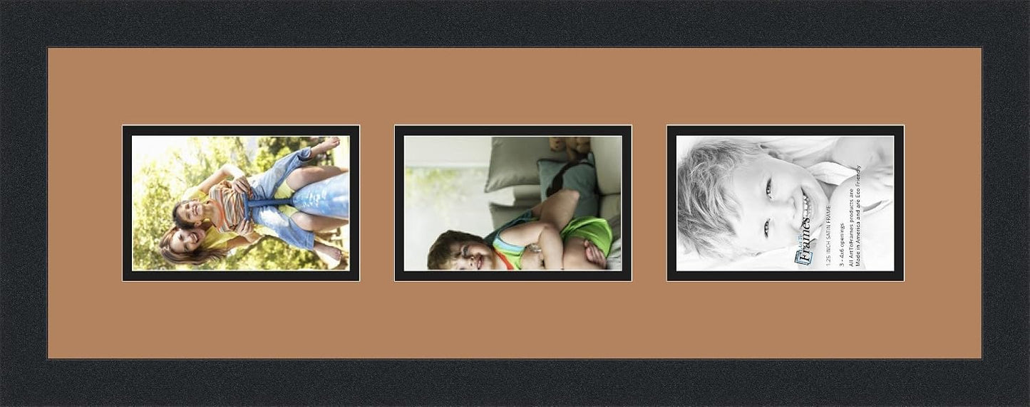 ArtToFrames Collage Photo Frame Double Mat with 3-4x6 Openings with Satin Black Frame and Paloma mat.
