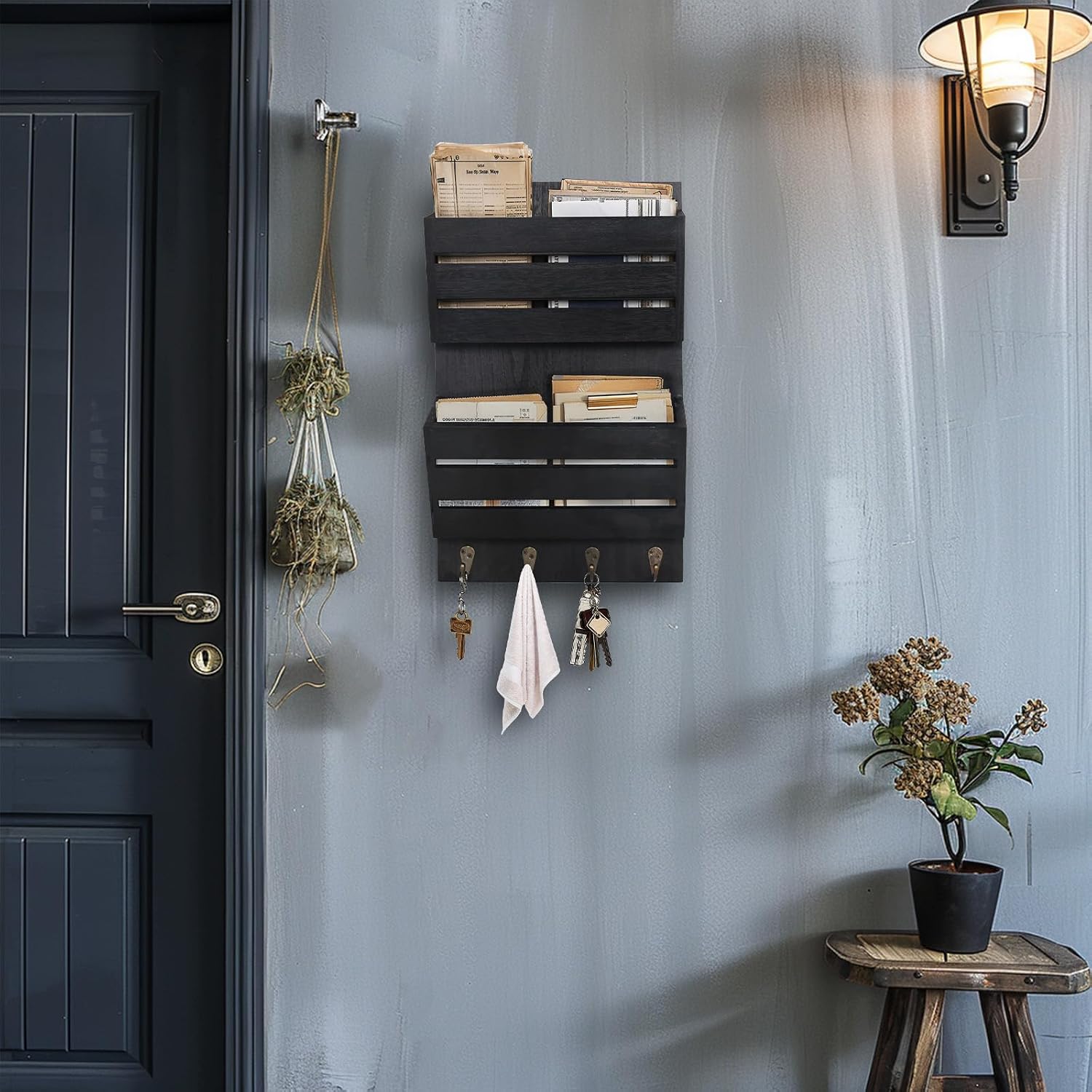 Rustic Wooden Hanging Mail Sorter Farmhouse Key Holder