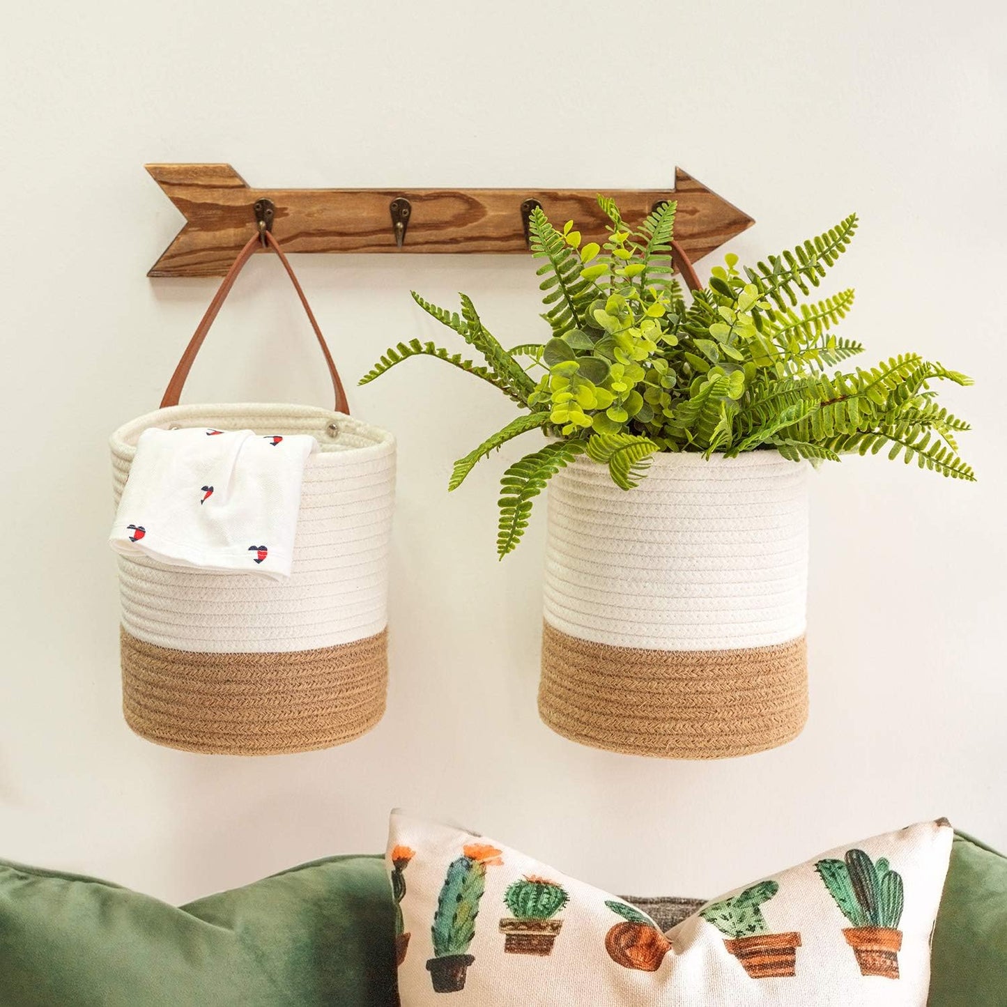 Woven Basket Key Storage / Jute & White / Set of 2