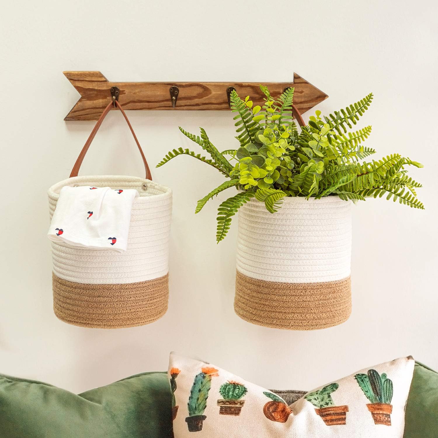 Woven Basket Key Storage / Jute & White / Set of 2
