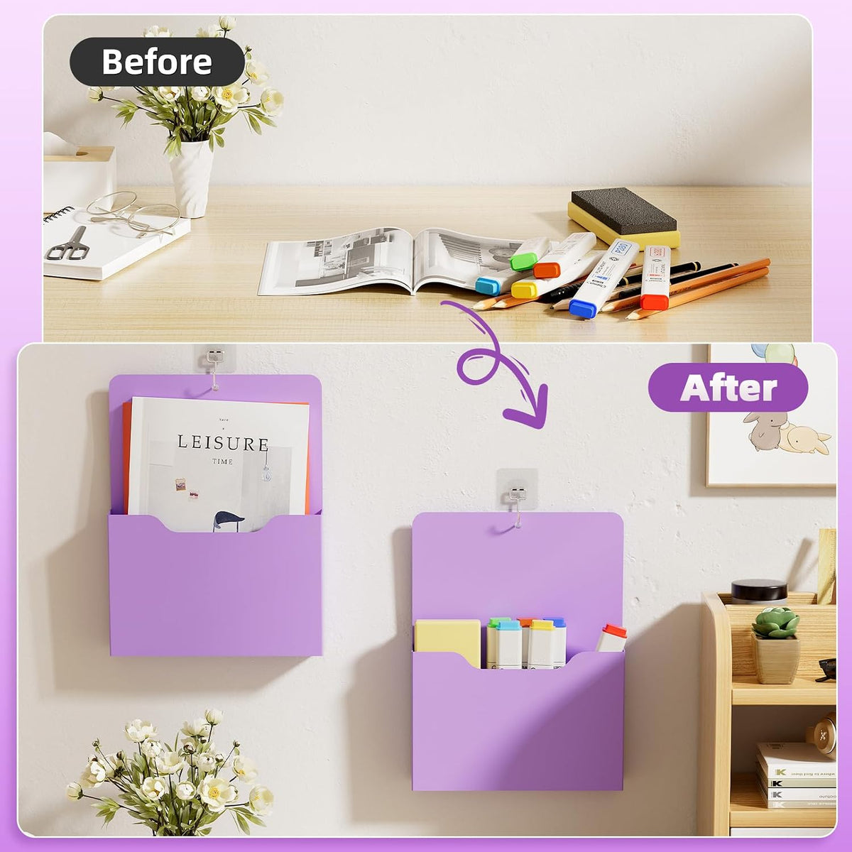 Marbrasse 2 Pack Magnetic File Holder - Paper Holder, Pocket Organizer,Hanging Wall File Organizer Office Supplies