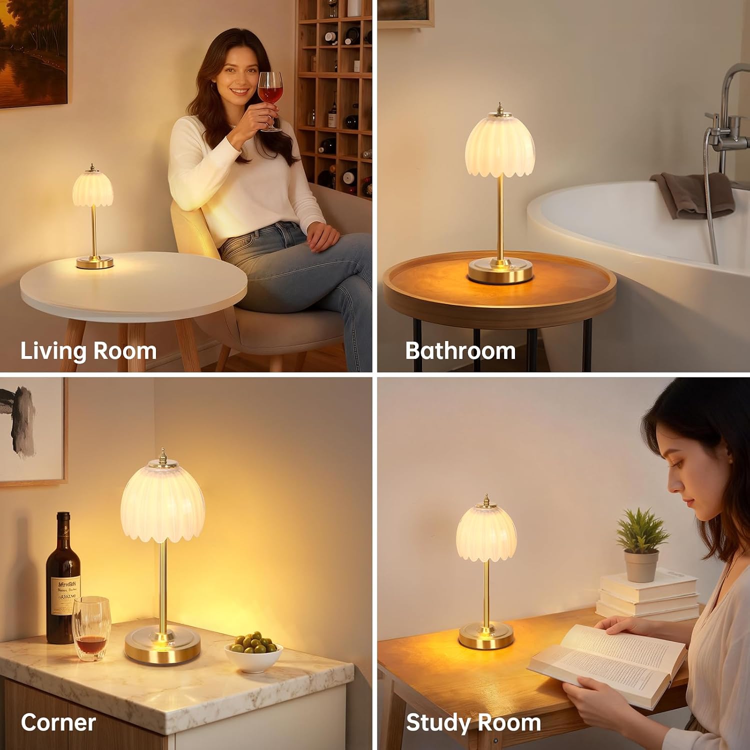 Shenmoyl Set of 2 Tulip Table Lamp with 5000mAh Battery & Touch Control, Cordless Table Lamp with 3 Colors, Dimmable