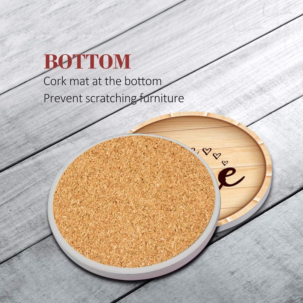 Wine Stamp Wooden Bottle Absorbent Round Ceramic Stone Mat / Retro 8 / Set of 6