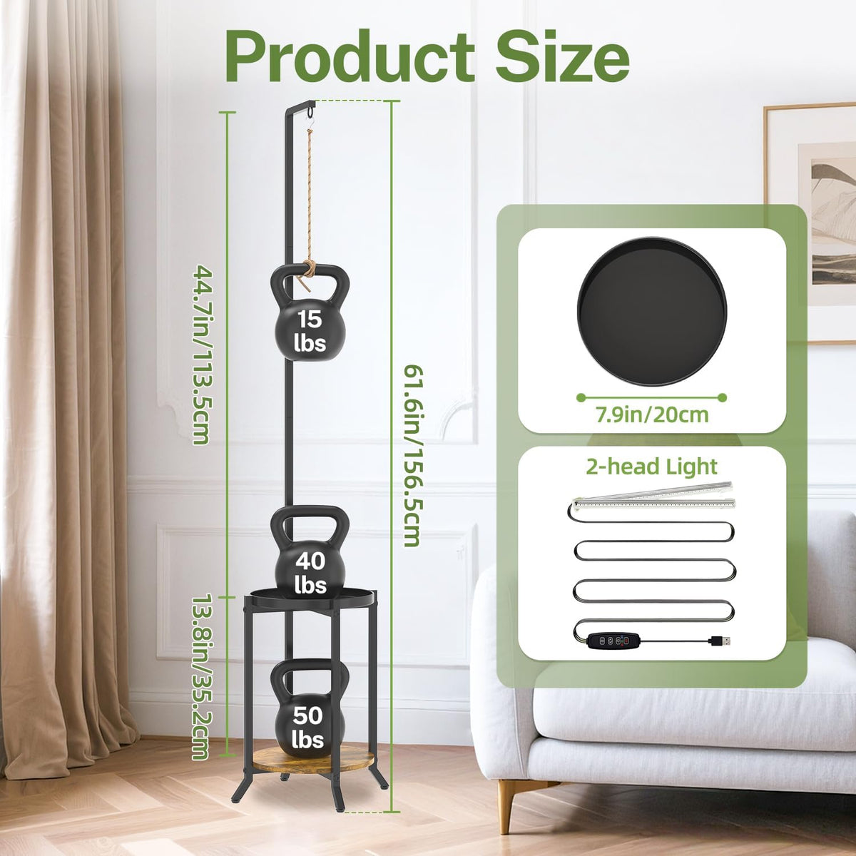 iDavosic.ly Hanging Plant Stand with Grow Light Indoor, 2 Tier, Black Brown | Tall Vertical Corner Metal Flower Shelf
