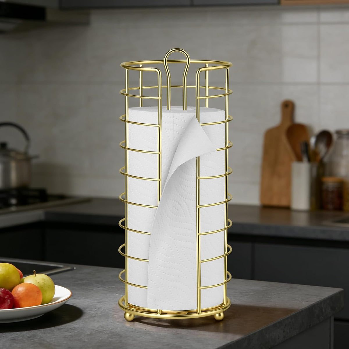 Toilet Paper Holder Stand,Freestanding,Gold | Bathroom Toilet Paper Organizer, 3 Mega Roll Toilet Paper Holder for