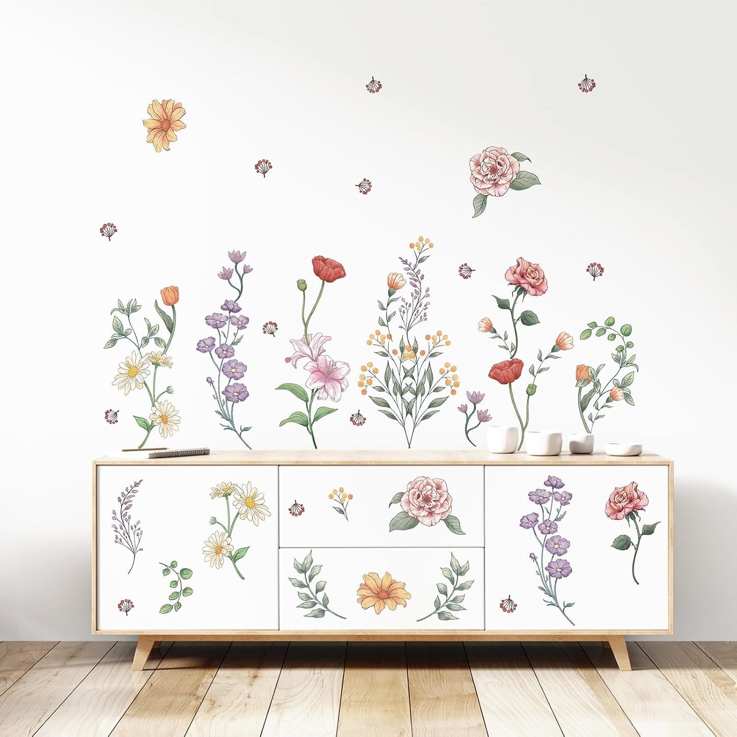 Retro Colorful Wildflower Wall Stickers / Colorful Retro