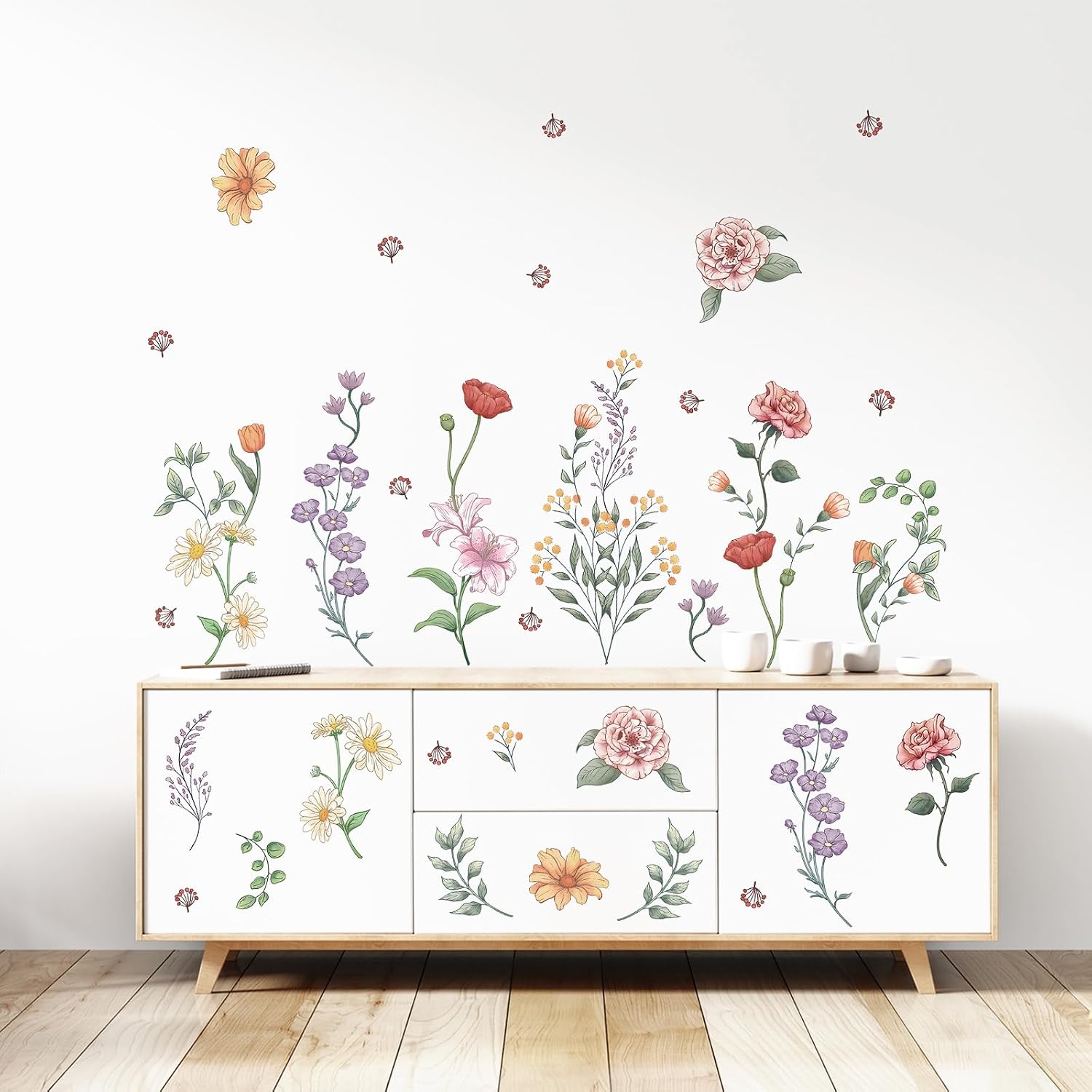 Retro Colorful Wildflower Wall Stickers / Colorful Retro