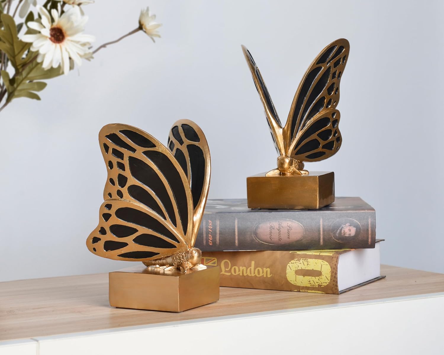 Vintage Brass Butterfly Bookends / Black Brass