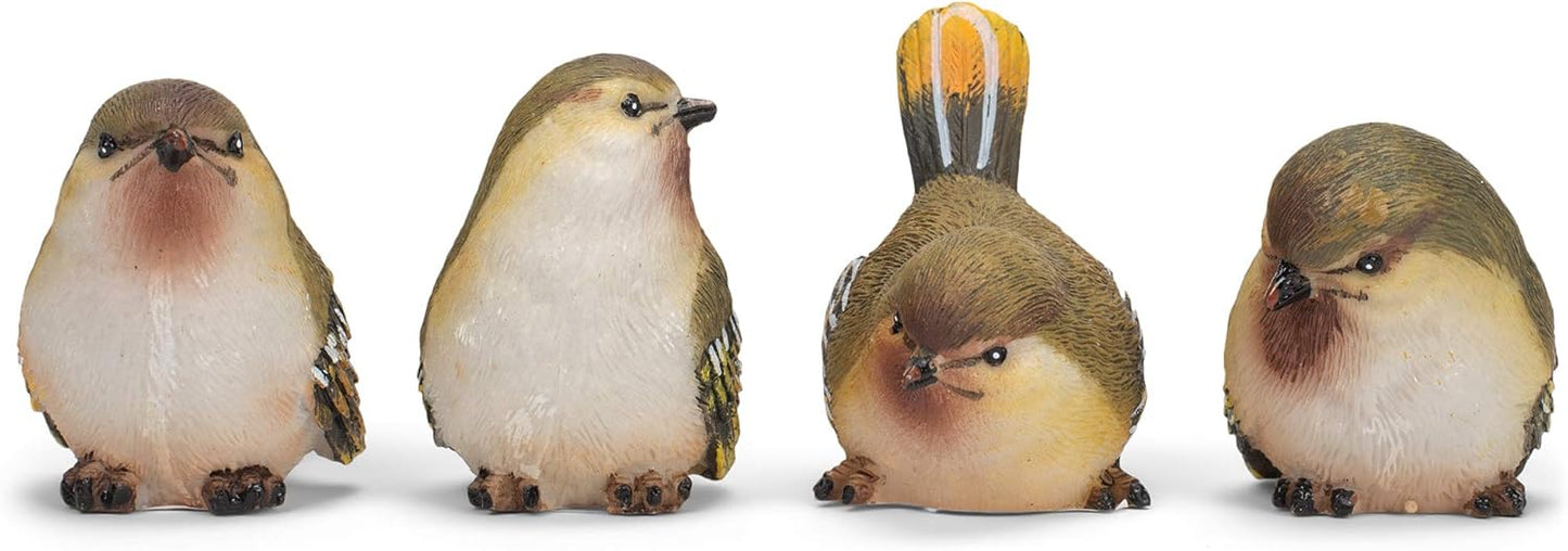 Striped Wing Bird Resin Decorative Tabletop Figurine / Sage Green / 2.5 x 2.25 / Set of 4