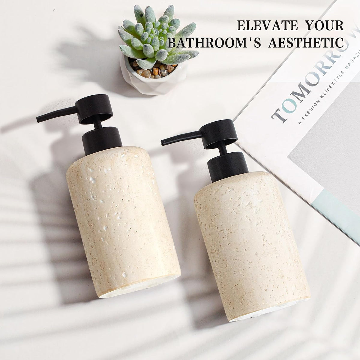 2pcs/Set Hand Soap Dispenser Sets - 10.8oz Refillable Resin Liquid Soap Dispensers with Rust-Proof Pump for Bathroom