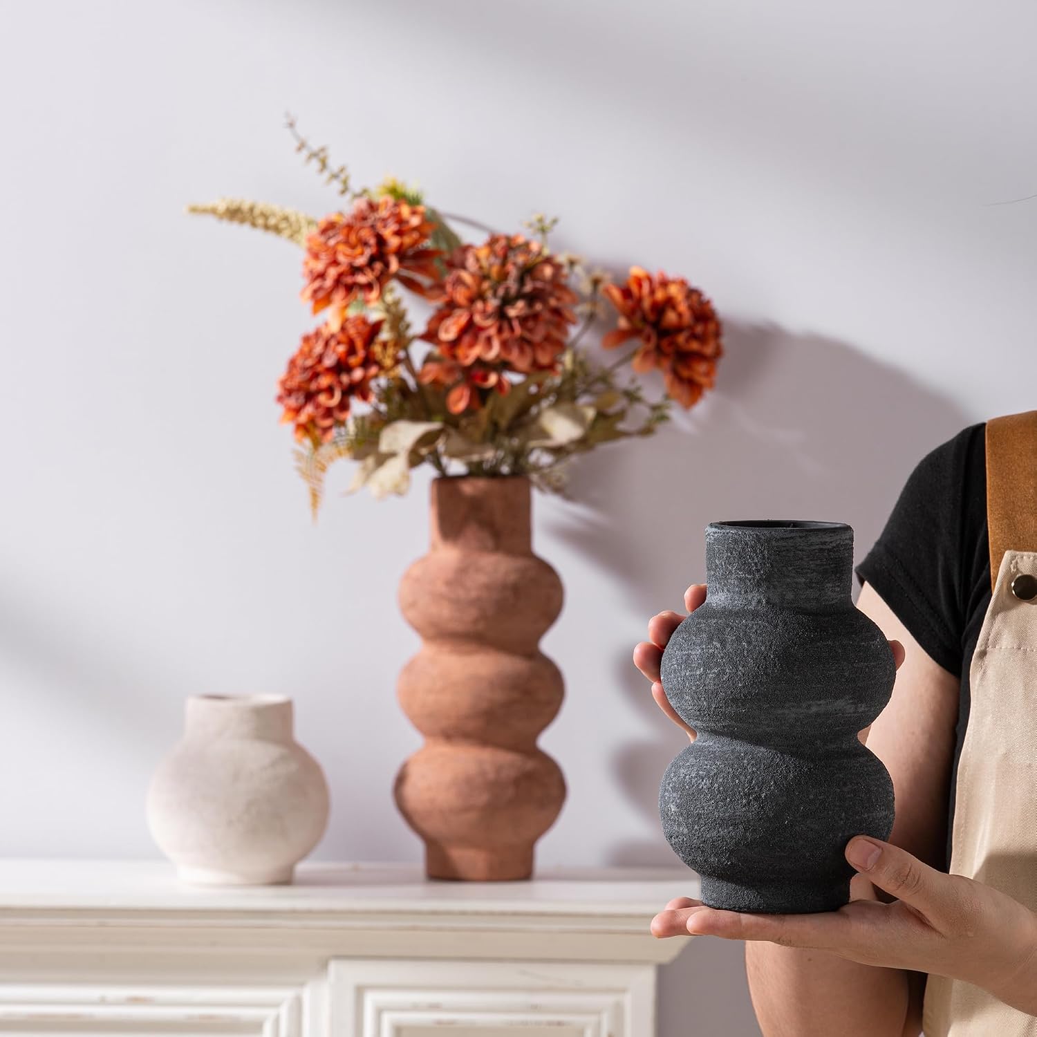 Ceramic Vase Home Table Decor / 11-rust / Set of 3