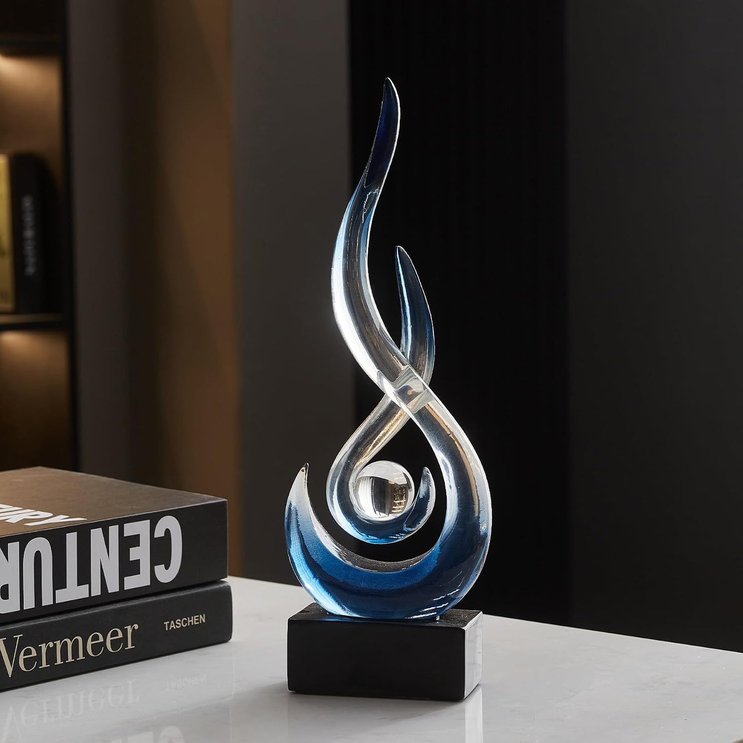 Blue Decor Modern Flame Statue Decorations / A - 11.8"h Transparent Blue