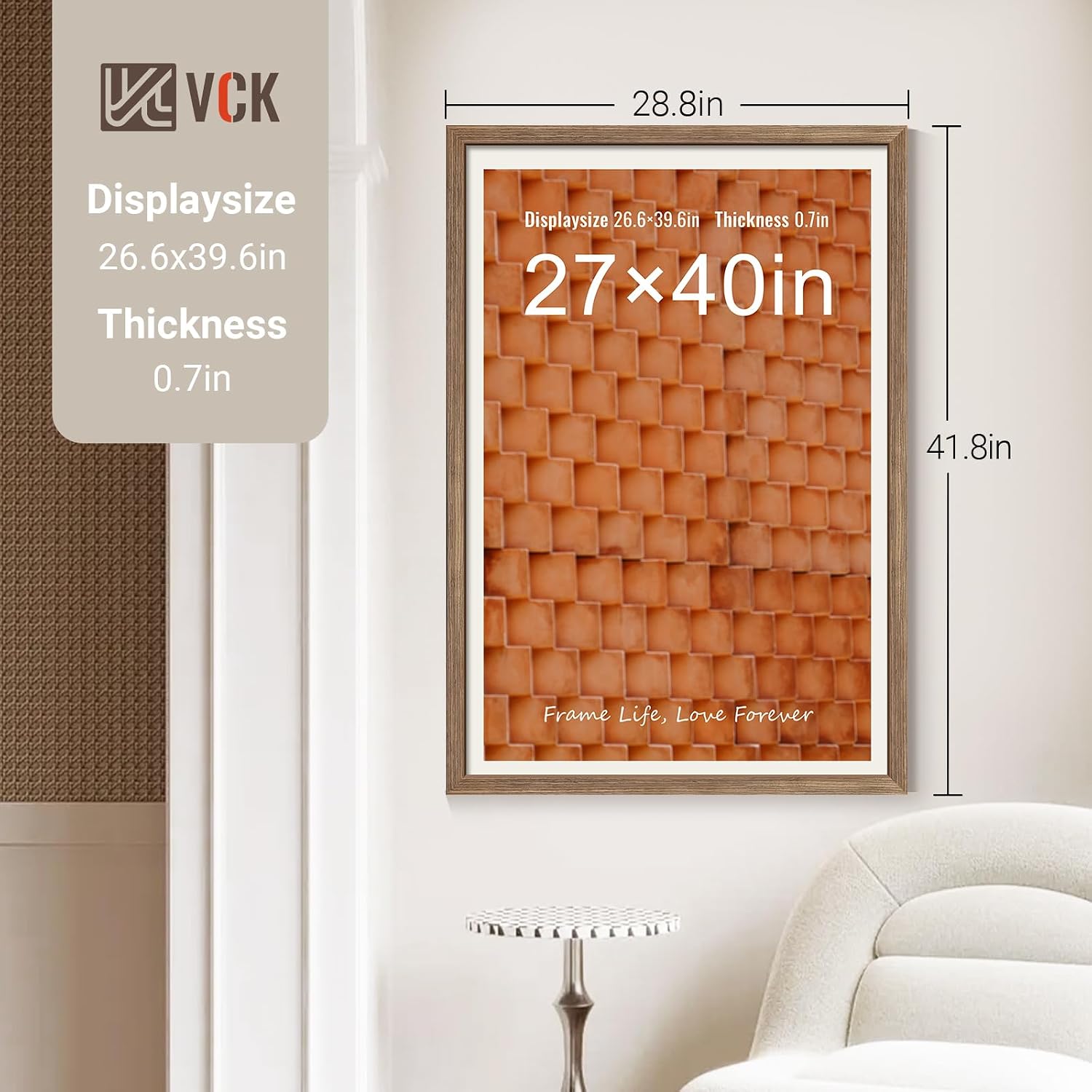 VCK 27x40 Poster Frame Walnut 4 Pack, Wide Thick Wood Border, for Prints | Exclusive Woodgrain, Wall Hanging, HD