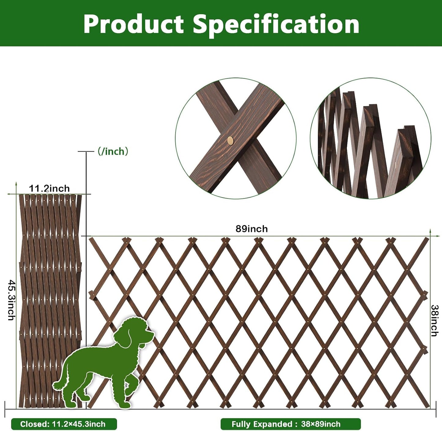 Expandable Garden Trellis, 38" x 89" Trellis for Climbing Plants Outdoor, Wooden Lattice Fence Wall Panel Lattice
