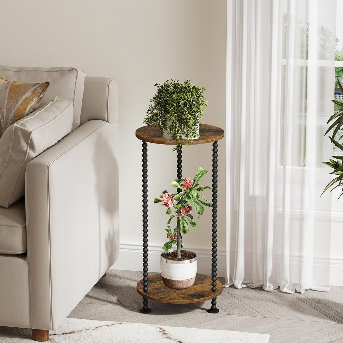 YINMIT 2 Tier Plant Stand Indoor, Small Corner Plant Stand, 23.2" Tall | Vertical Flower Holder with Metal Spindle