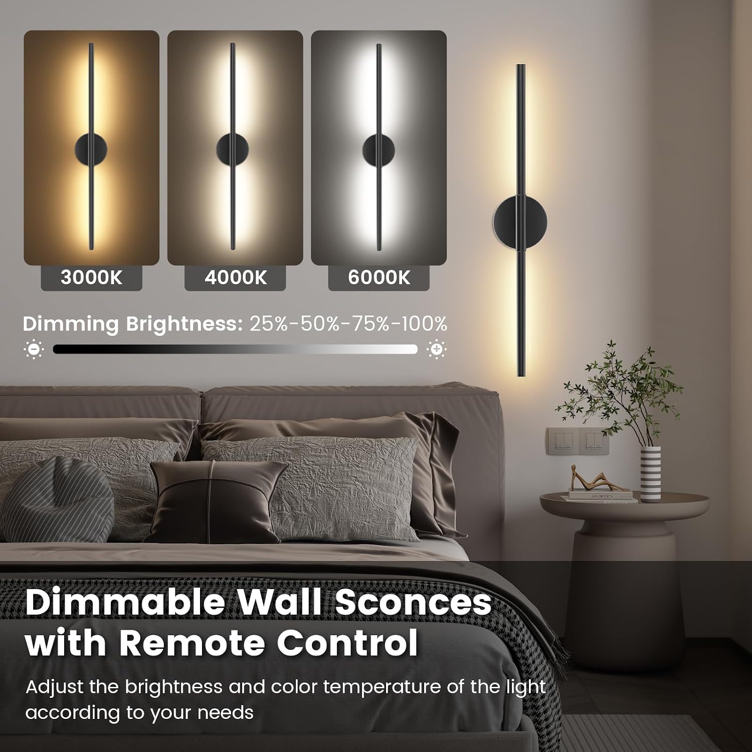 JOFIOS Battery Operated Wall Sconces Set of 2, 360°Rotation Wireless Rechargeable Wall Lights: Dimmable Detachable Wall