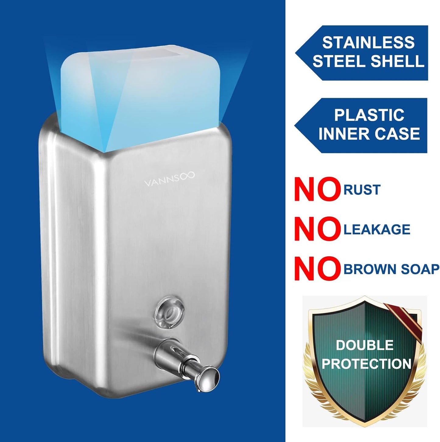 Commercial Soap Dispenser Wall Mount Stainless Steel, Vertical | Rust-Proof Lining and Anti-Leak Pump Liquid Hand