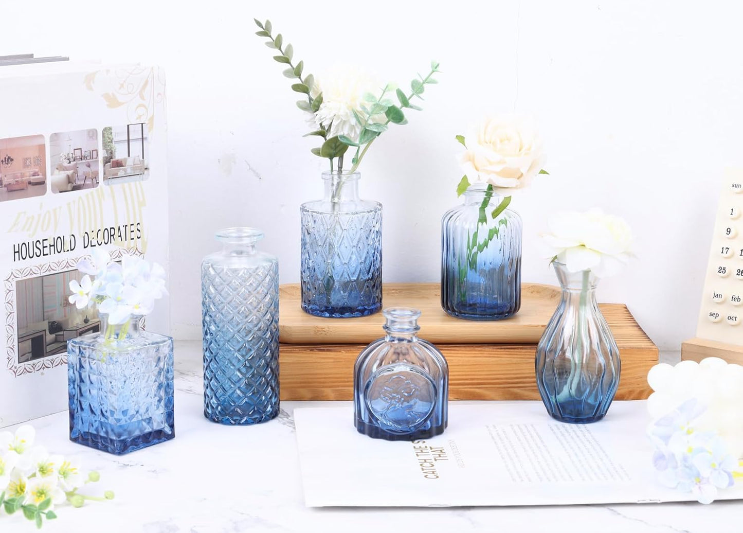 Glass Bud Vase Set / Blue / Set of 12