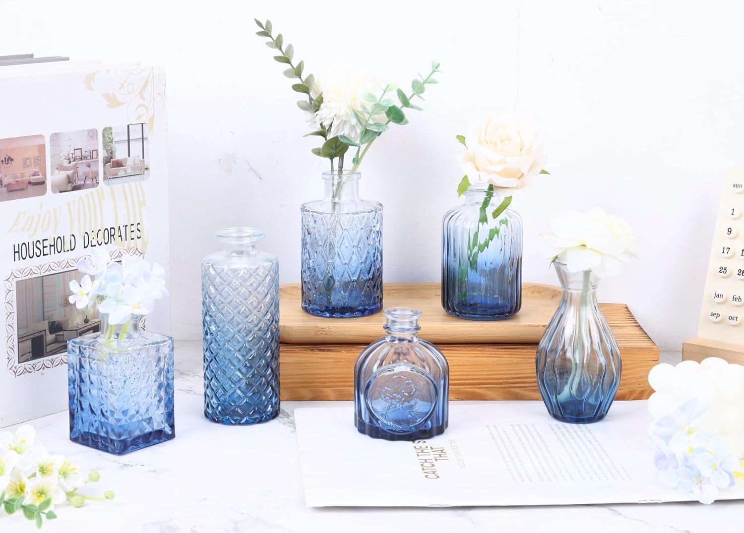 Glass Bud Vase Set / Blue / Set of 12