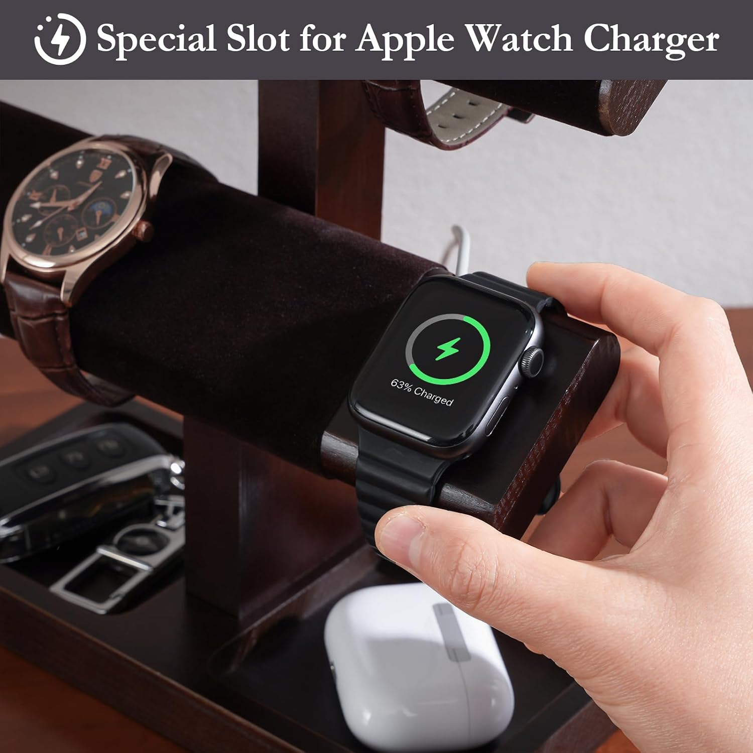 ProCase Wood Watch Display Stand Holder for Men, Wristwatch Tower with T-Bar Design, Hanging Watch Rack, Wooden Wrist