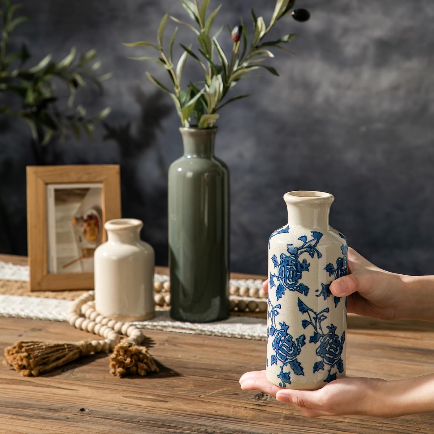 Rustic Ceramic Vase / Blue-2 / Set of 3