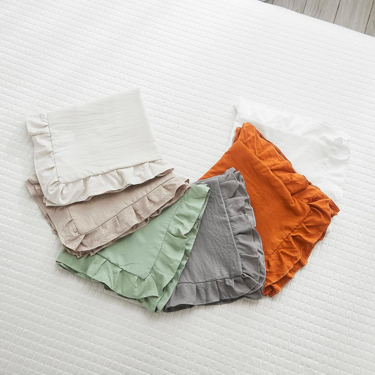 Grey Pillow Cover Long Pillowcase Ruffled Pillowcases Shabby Chic Ruffled / Body / Beige / 20 x 54