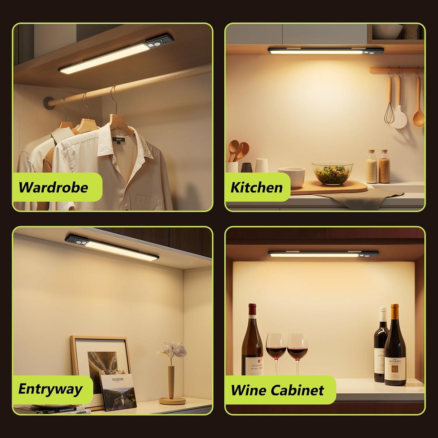 Mpotmiy 6-Pack 12" Wireless Under Cabinet Lights with Digital Display | Rechargeable motion sensor lights with 2200mAh