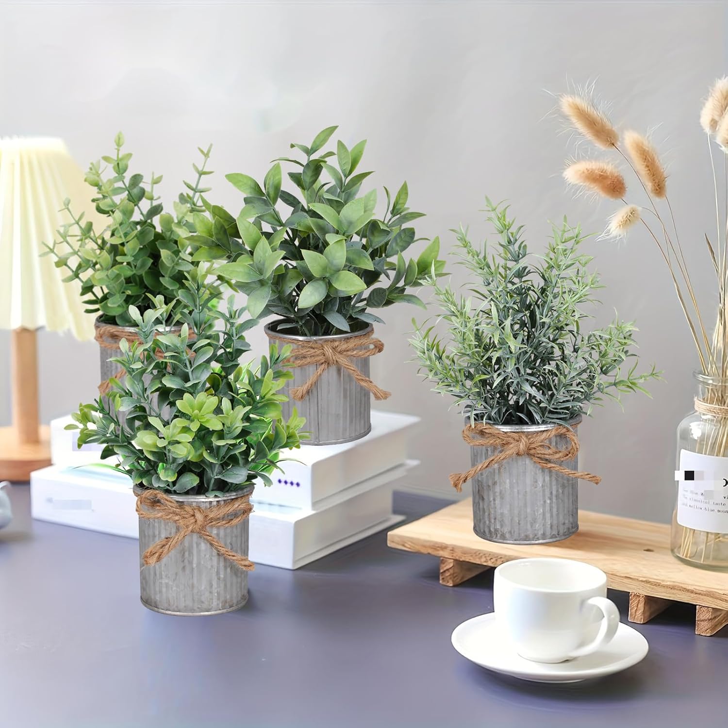 Small Artificial Plants Fake Potted Plant / Silvery / Set of 4