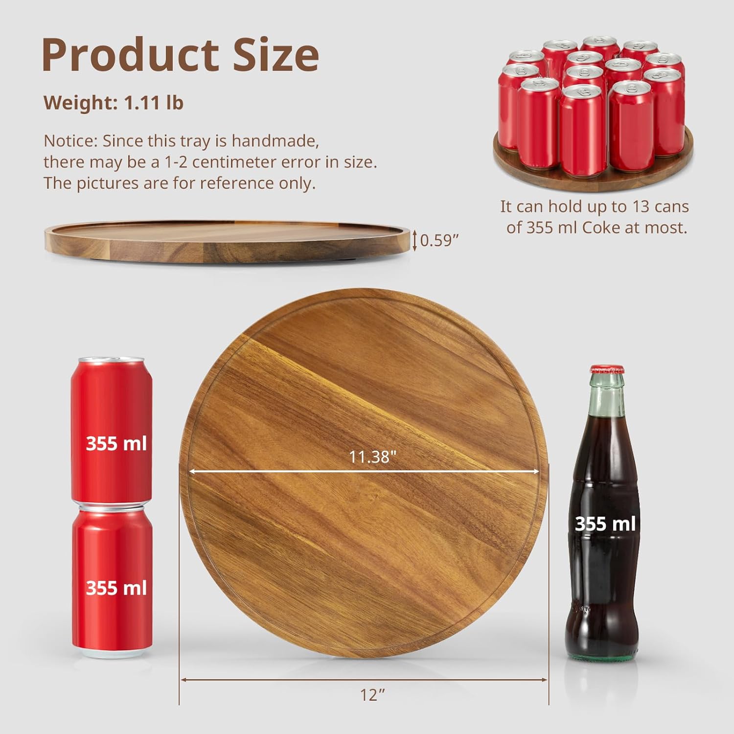 Wood Round Tray / Acacia / 12 Inch / Set of 12