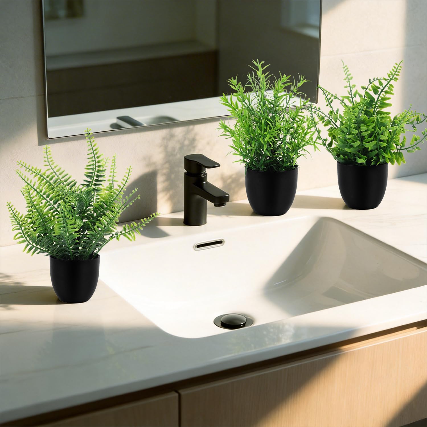 Artificial Plants Mini Fake Plants in Pots / Eucalyptus Black Potted Plant / Set of 8