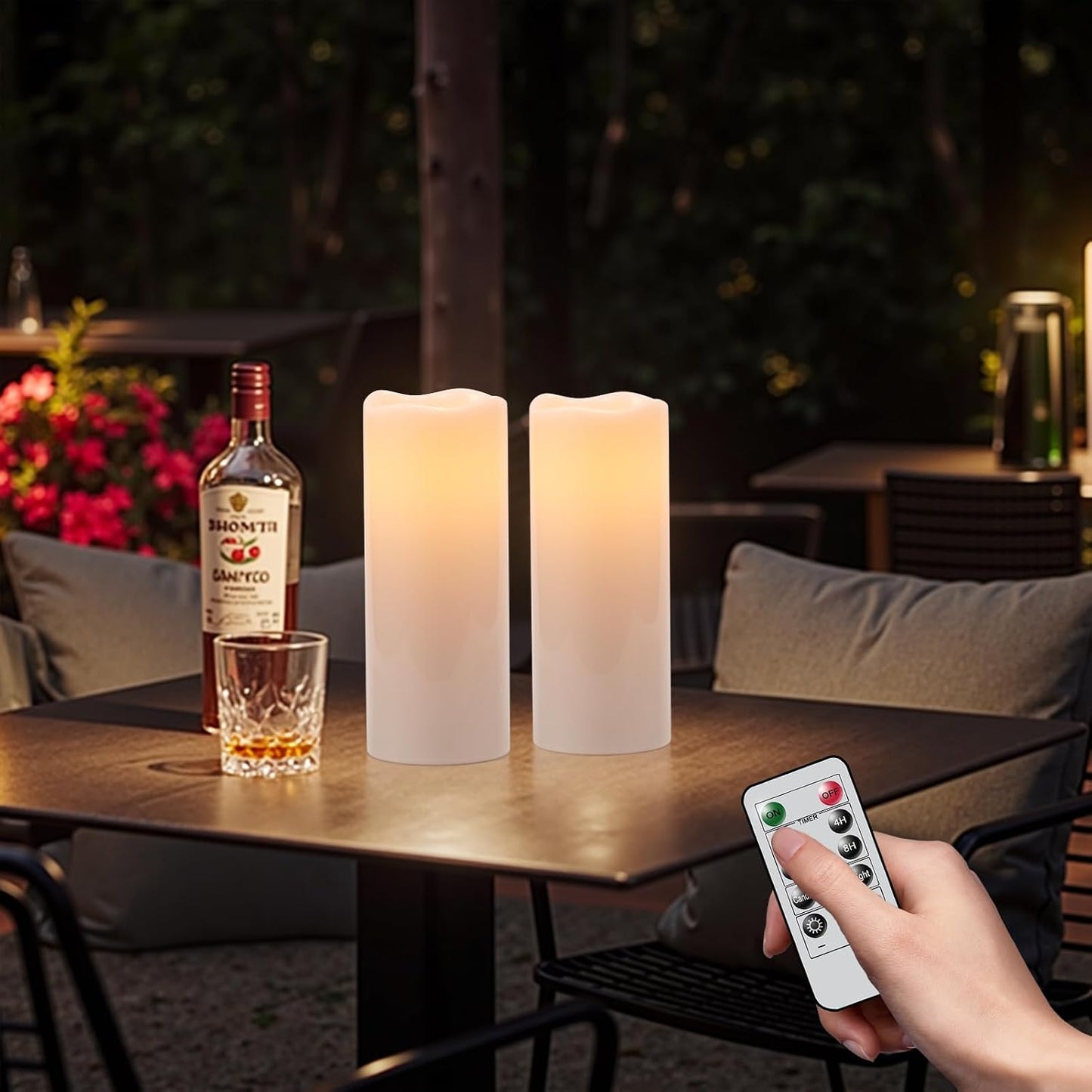 Eldnacele 10"x4" Large Outdoor Flameless Pillar Candles with Remote Timer | Battery Operated Candles LED Flickering